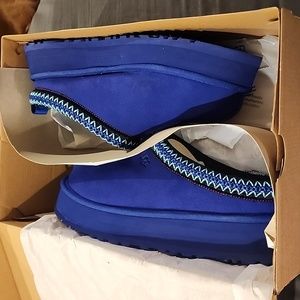 UGG TAZZ BRAID NAVAL BLUE SUEDE PLATFORM SLIPPER SHOE MOCCASIN CLOG
